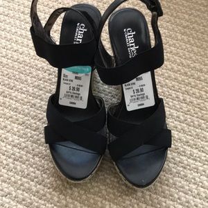 Black platform espadrilles by Charles David 6.5